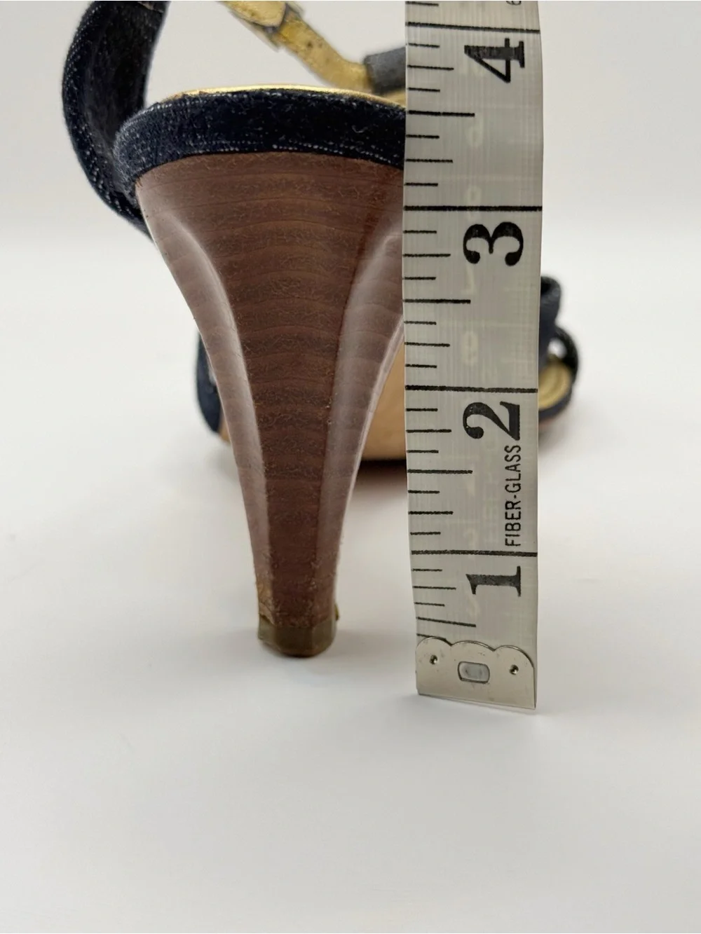 CHANEL Y2K Denim T-Strap  Sandals Heels CC Logo Blue Denim Wood Heel authentic